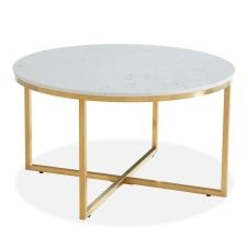 Table basse ronde marbre blanc & métal doré