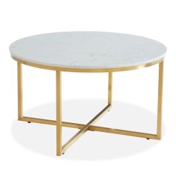 Table basse ronde marbre blanc & métal doré