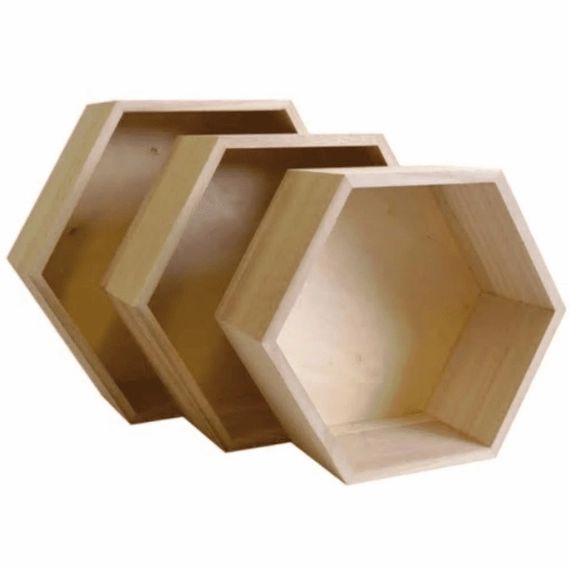 3 étagères hexagonales en bois