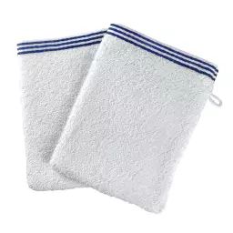 Lot de 2 gants de toilette 15×21 blanc en coton 450 g/m²