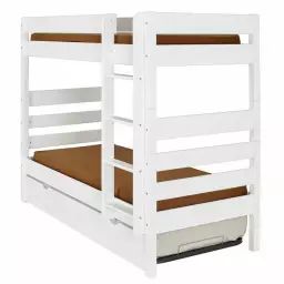 Pack lit superposé haut avec sommier gigogne et matelas Nubie   Blanc 90×190 cm blanc