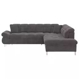 Canapé d’angle droit convertible 4 places en tissu TWIN coloris gris