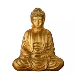 Statue décoration à poser Bouddha zen en résine doré – H20 cm