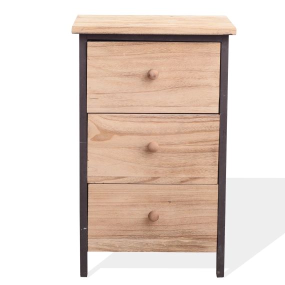 Table de chevet avec 3 tiroirs en bois naturel et noir