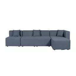 Canapé d’angle modulable 5 places en tissu bleu