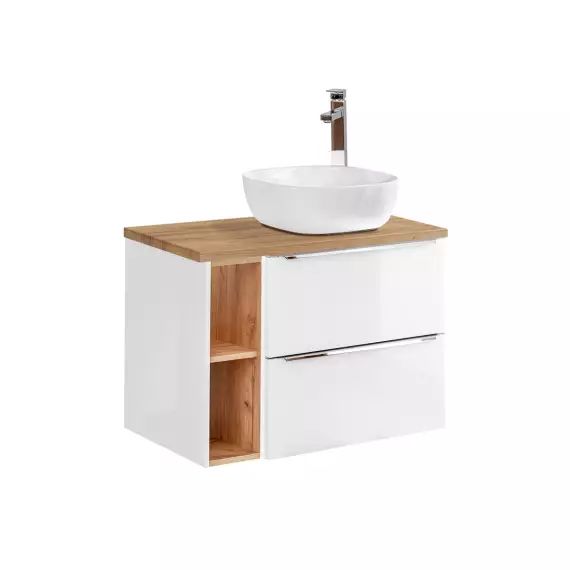 Meuble simple vasque 80cm 2 niches blanc et naturel