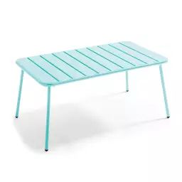 Table basse de jardin acier turquoise 90 x 50 cm