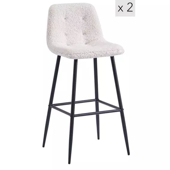 Lot de 2 tabourets de bar en métal et bouclettes blanches