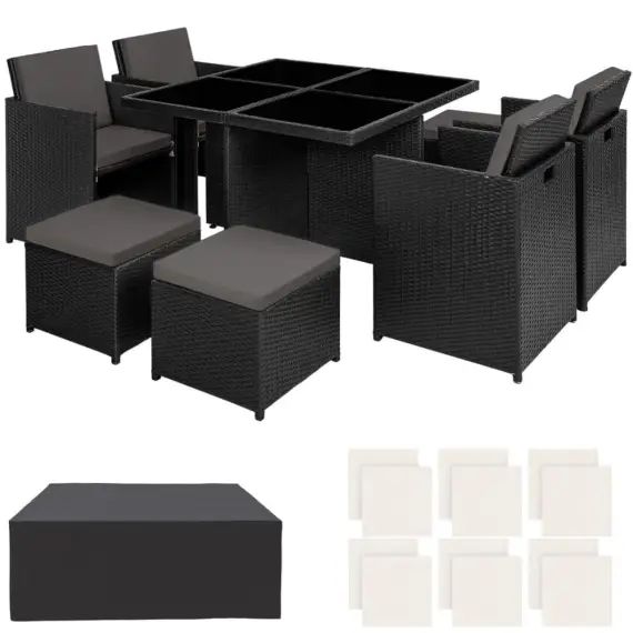 Salon de jardin  8 places avec 2 sets de housses