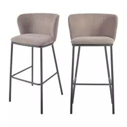 Ciselia – Lot de 2 chaises de bar en chenille et métal H75cm – Couleur – Taupe