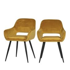 2 fauteuils de table en velours jaune moutarde