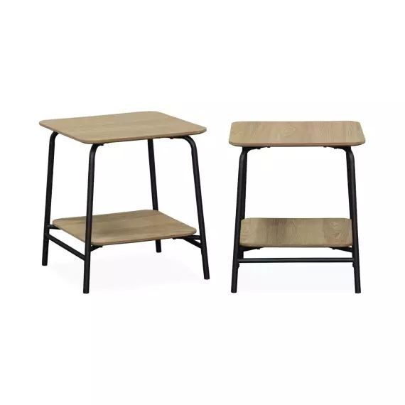 Lot de 2 tables de chevet décor bois structure acier lsweeek