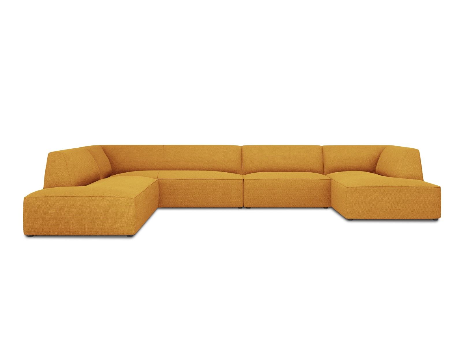 Canapé d’angle gauche panoramique 7 places en tissu structurel jaune