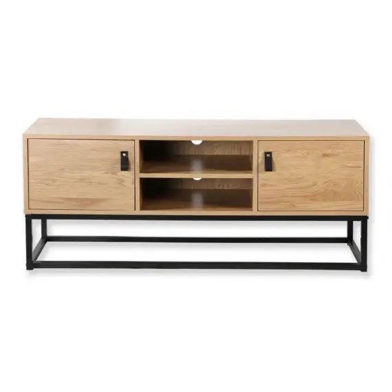 Meuble TV décor chêne 2 portes et niche Centrale – L120 cm