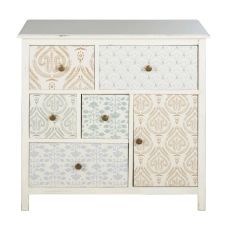 Cabinet de rangement 1 porte 5 tiroirs blanc motifs sérigraphiés multicolores