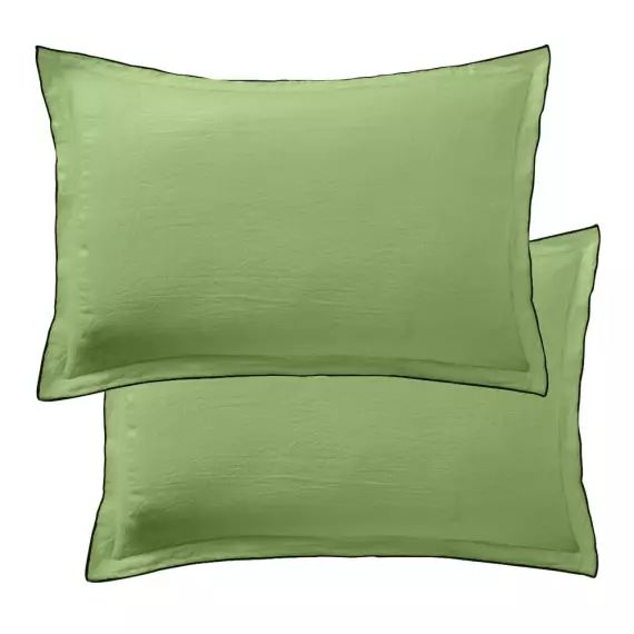 2 taies d’oreiller rectangles en lin français – lin lavé vert 50×70 cm