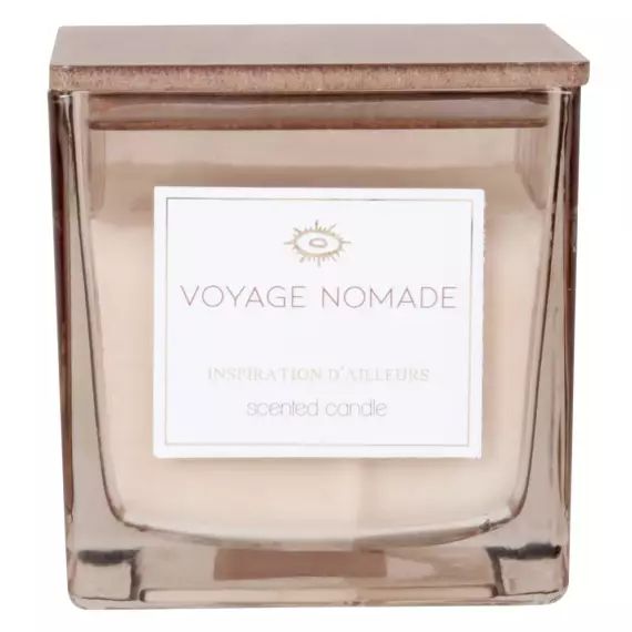 Bougie parfumée carrée taupe en verre 520g