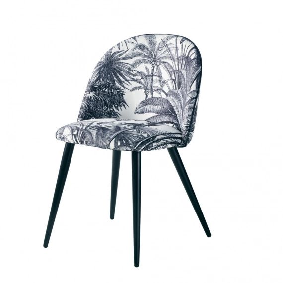 Chaise vintage imprimé jungle noir et métal imitation chêne