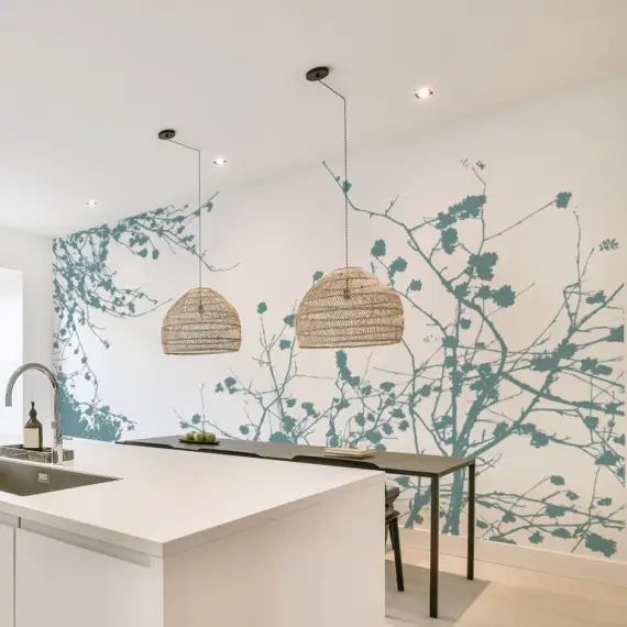 Papier peint panoramique entre les branches 375 x 250 cm bleu