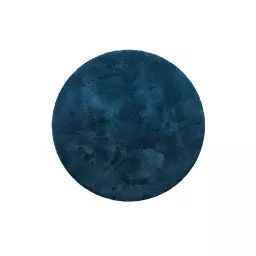 Tapis de bain microfibre rond très doux uni bleu pétrole D90