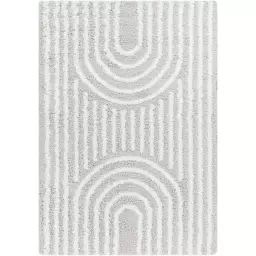 Tapis Shaggy Géométrique, Blanc et Gris Clair – 160x220cm