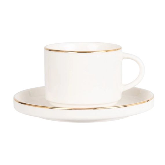 Tasse à thé et soucoupe en porcelaine blanche et dorée