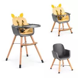 Chaise haute 4en1 convertible en chaise en bois pour enfants, jaune