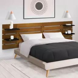 Tête de lit bois vieilli étagères noires 5 larges lattes 240 cm