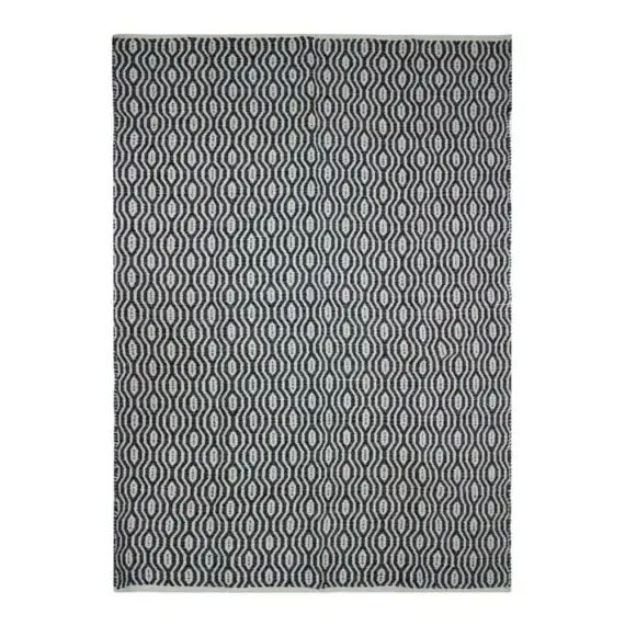 Tapis 100% coton géométrique écru-noir 120×170