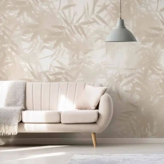 Papier peint panoramique ombres bambous 375 x 250 cm beige