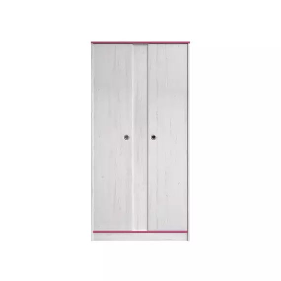 Armoire 2 portes avec penderies et lingère L90 cm – Décor bois blanc