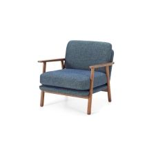Lars, fauteuil, bleu rétro chiné et cadre en bois teinté foncé