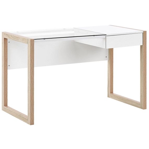 Bureau blanc effet bois clair 120 x 60 cm avec tiroir