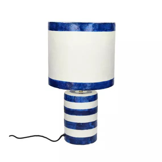 Mundaka – Lampe à poser en papier ø23cm – Couleur – Blanc et bleu