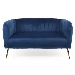 Canapé 2 places moderne pieds métal doré et velours bleu