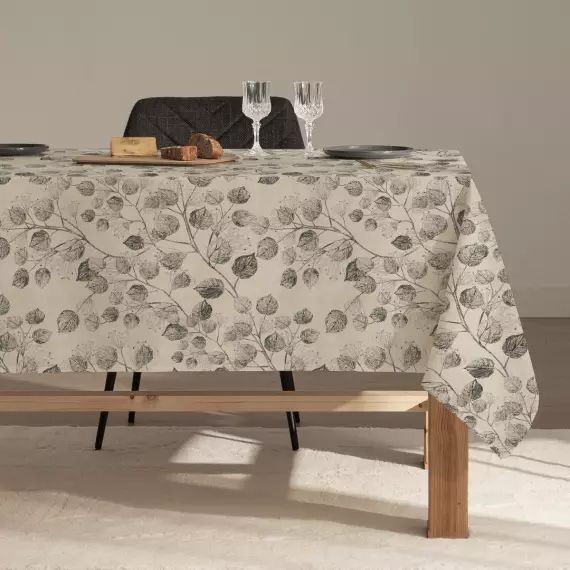 Nappe en lin antitâche imprimée floral noir 140×100 cm