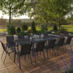 Salon de jardin gris anthracite avec table et 12 chaises