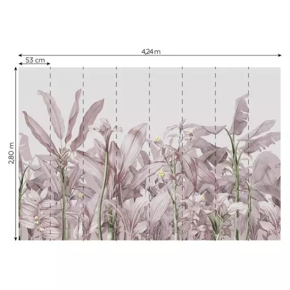 Papier peint panoramique PANORAMA palm fibre rose intissé l.424 x H.280 cm