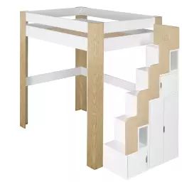Lit mezzanine 120×190 cm bois massif blanc et bois