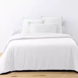 Parure de lit 1 place coton unie blanc 140×200 cm