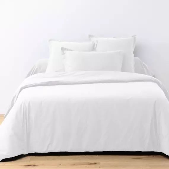 Parure de lit 1 place coton unie blanc 140×200 cm