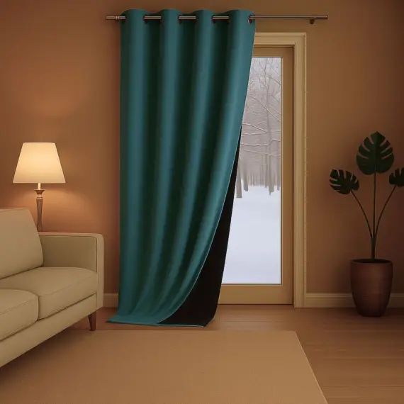 Rideau thermique aspect velours 140x260cm Bleu canard