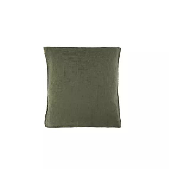 Taie d’oreiller en double gaze de coton vert câpre 65×65 cm