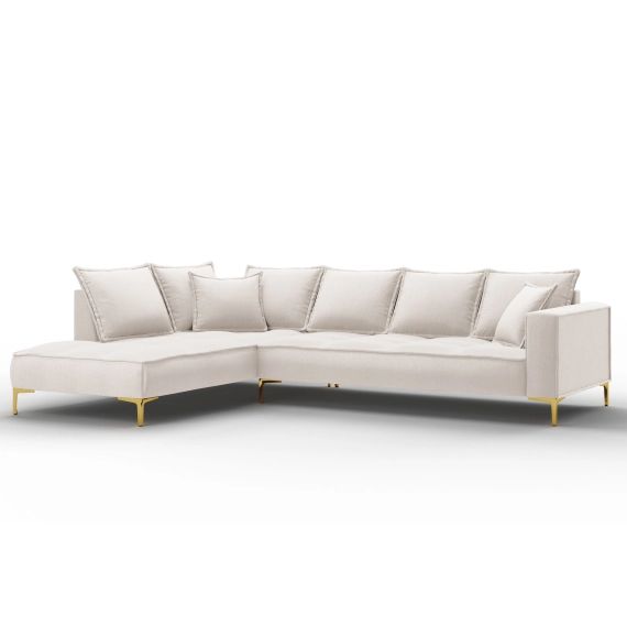 Canapé d’angle 5 places en tissu structuré beige clair