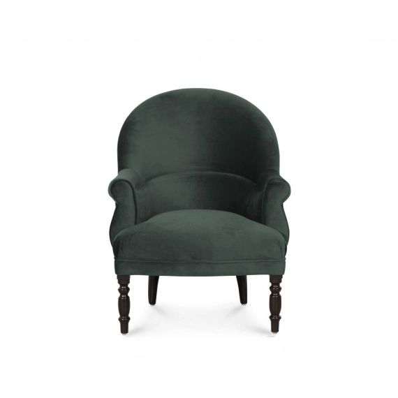 Fauteuil en velours vert et pieds en bouleau noir