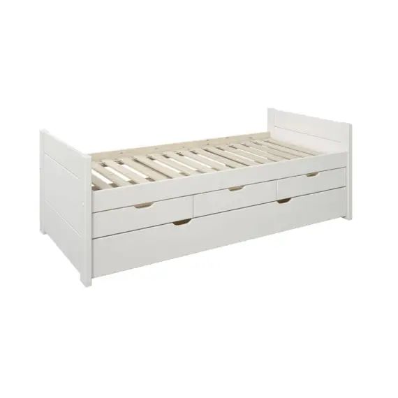 Lit gigogne avec tiroirs en Bois Massif  90×200 cm blanc