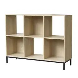 Etagère de rangement 6 cases avec pieds métal – Marron