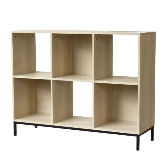Etagère de rangement 6 cases avec pieds métal – Marron