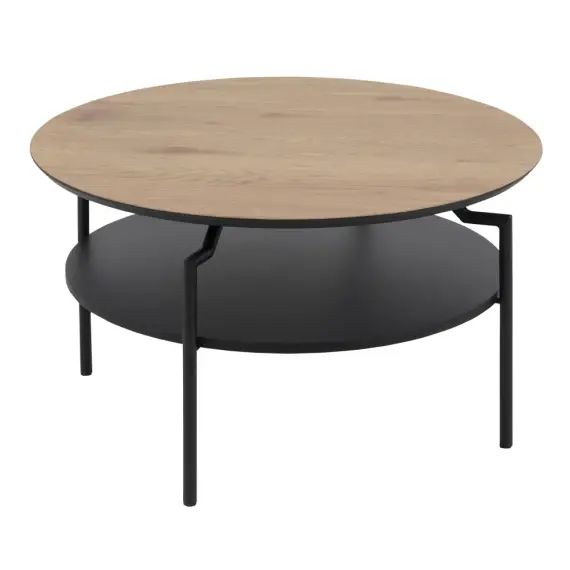 Table basse ronde en bois et métal noir