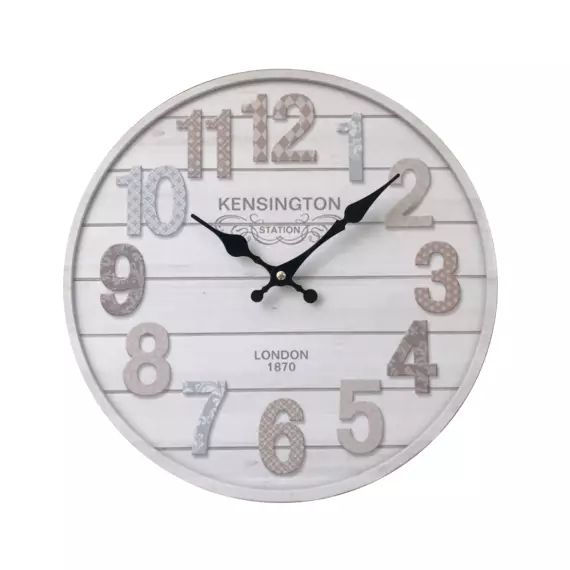 Horloge murale horizontales bandes en MDF blanc et gris ø 33.8 cm
